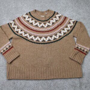 Barbour Langford Knit Wool  Sweater Womens 12 Fair Isle Neutral Cream Brown Wool